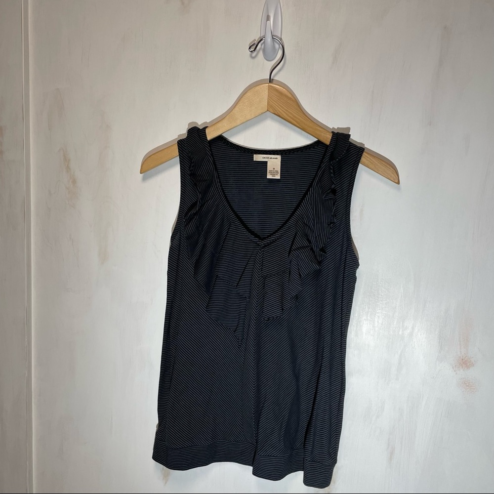 DKNY Jeans Ruffle Tamk Top Grey Striped